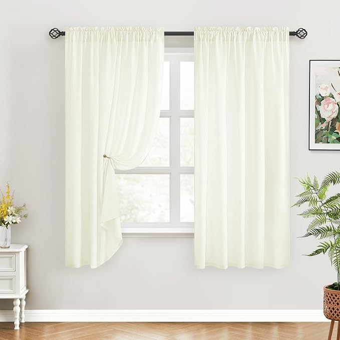 HOMEIDEAS Non-See-Through Ivory Privacy Sheer Curtains, 52 X 45 Inches Long 2 - Image 2