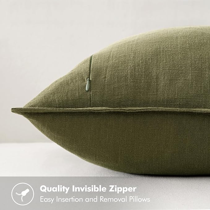 MIULEE Decorative Linen Euro Sham Pillow Covers 26x26 Inch Green ​Boho - Image 3