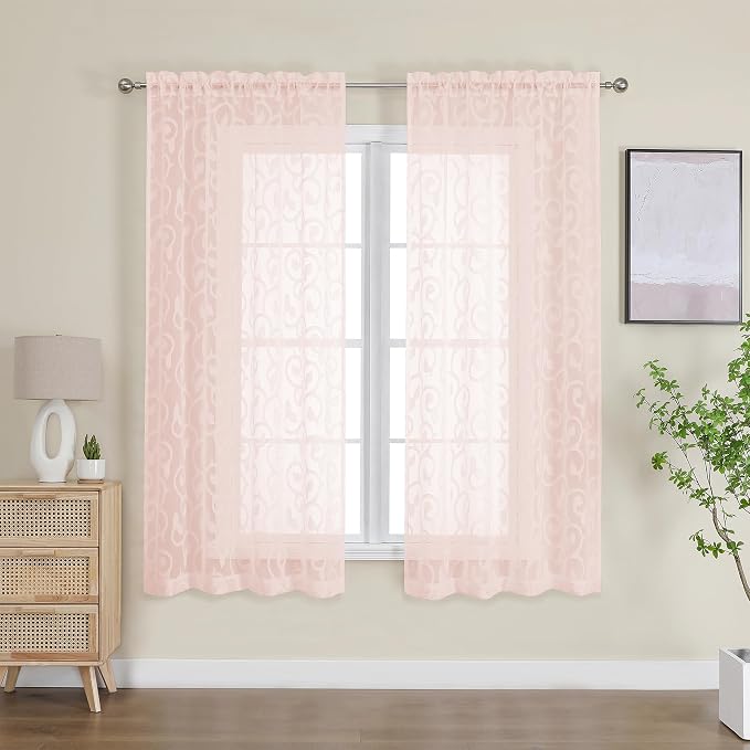 OWENIE Furman Blush Sheer Curtains 63 inch Length - Image 2