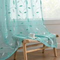 MIULEE Turquoise Sheer Curtains 2 Panels Embroidered Leaf Patterned Rod Pocket by MIULEE