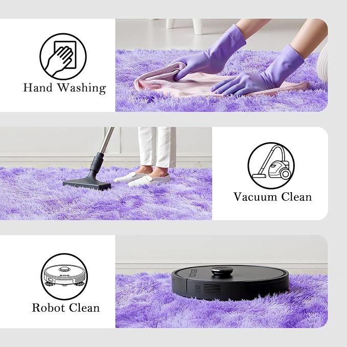 Small Rug Throw Rugs for Bedroom, Mini Area Rug, Fluffy Purple Carpet, - Image 5