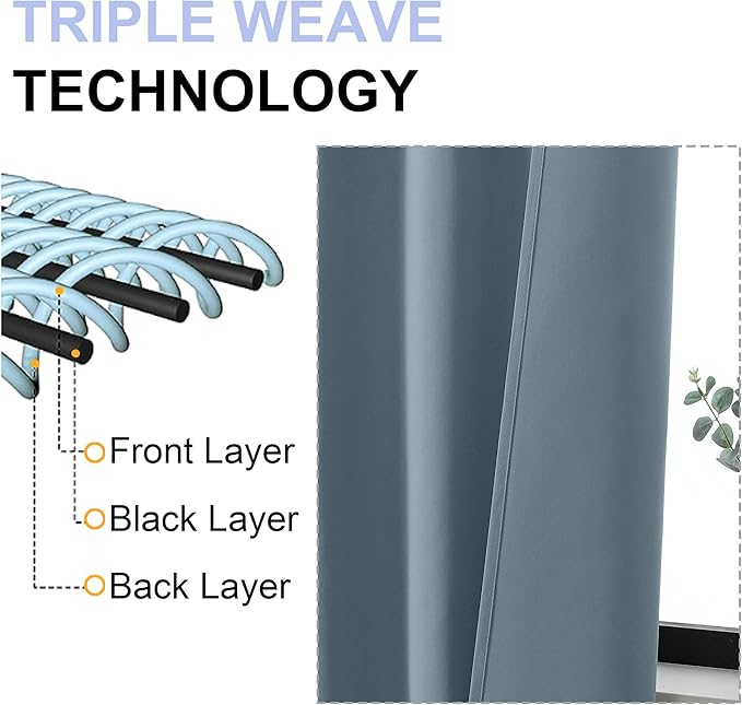 Simplebrand Ava Stone Blue Blackout Curtains, Privacy Thermal Insulated - Image 5