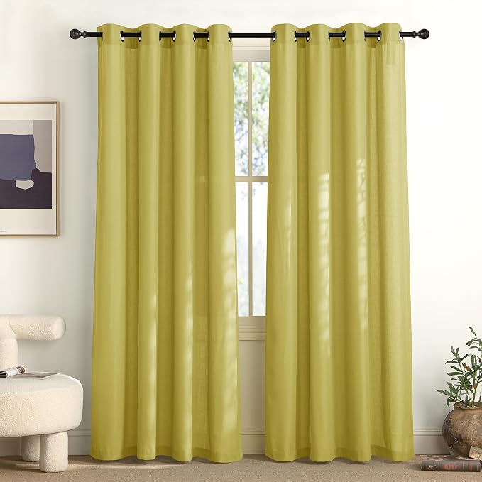 NICETOWN Bright Yellow Linen Curtains 96 inches Long, Grommet Thick Flax Light by NICETOWN