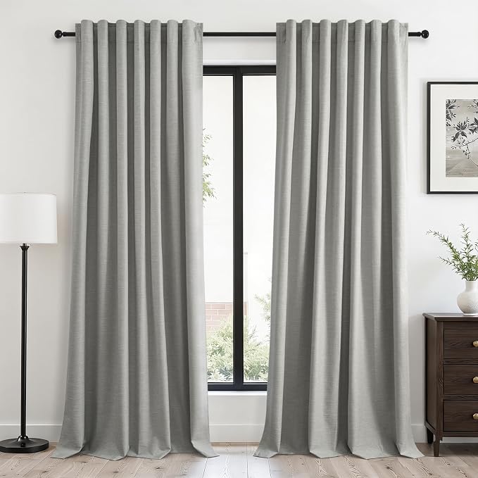 Frost Grey Blackout Linen Curtains 96 Inches Long 2 Panels by Topfinel