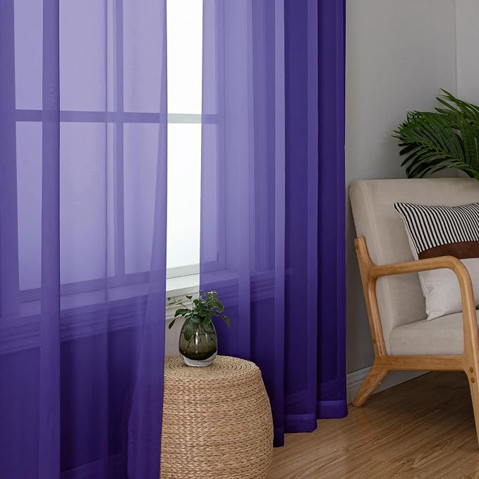 Simplebrand Purple Sheer Curtains 63 Inch Length 2 Panels, Rod Pocket Solid - Image 4