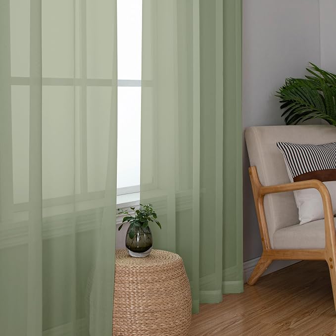 Chyhomenyc Sage Green Sheer Curtains 78 Inches Long 2 Panels Set - Image 2