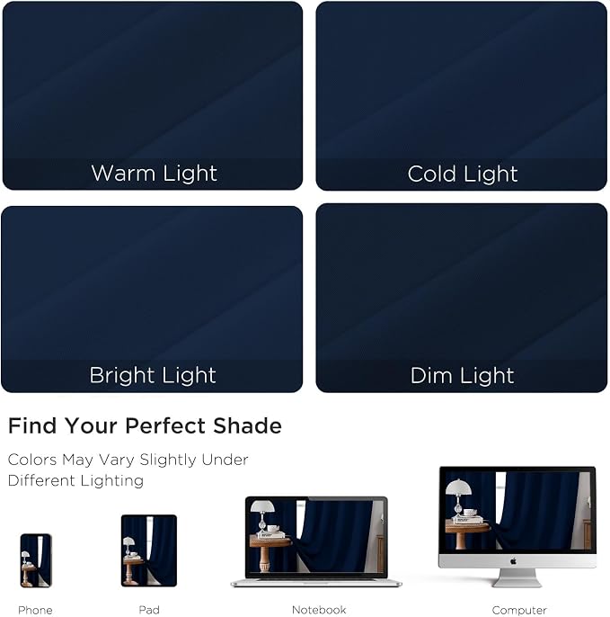 CUCRAF Navy Blue Blackout Curtains 72 inch Length 2 Panels Set, Rod Pocket Room - Image 4