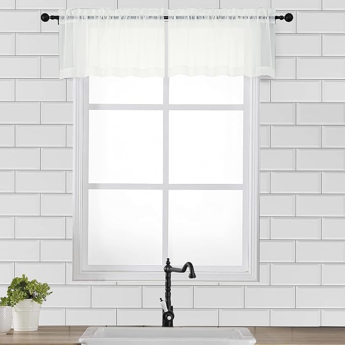 OVZME Ivory Window Valances Sheer Curtains, Modern Top Dual Rod Pocket Light by OVZME
