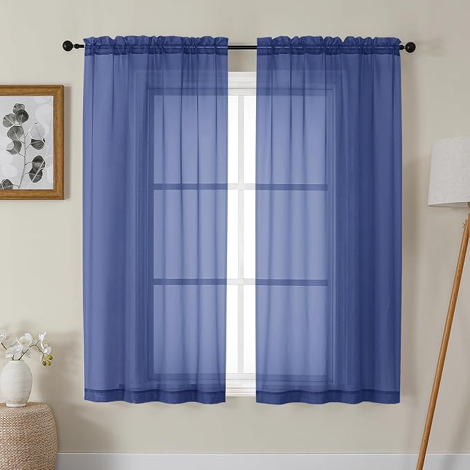 Gwine Royal Blue Sheer Curtains 63 Inch Length by Gwine