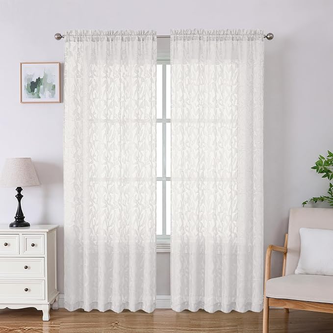 Lecloud Leia Ivory Sheer Curtains 84 Inches Long 2 Panels, Airy Voile Jacquard by Lecloud