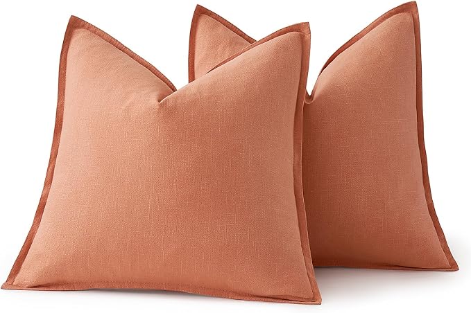 MIULEE Decorative Linen Euro Sham Pillow Covers 24x24 Coral | Boho Farmhouse​ - Image 6
