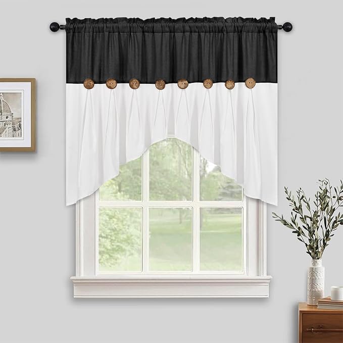 FRAMICS Farmhouse Swag Curtain, Boho Cotton Linen Valance Curtain, Country Rod - Image 2