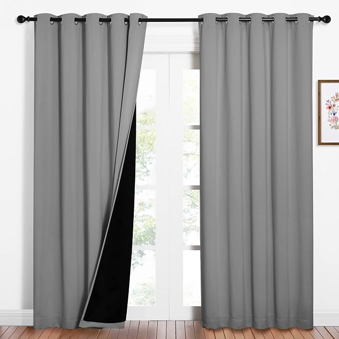 NICETOWN Silver Grey Full Shade Curtain Panels, Pair of Energy Smart & Noise by NICETOWN