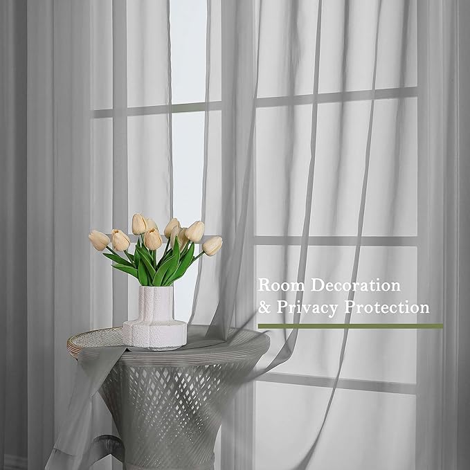 Lecloud Charcoal Grey Sheer Curtains 90 Inches Long 2 Panels Set, Dual Rod - Image 4