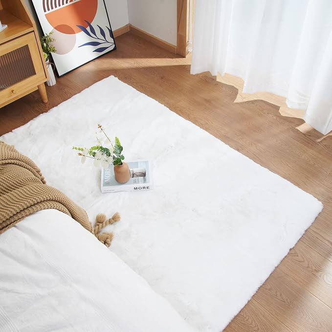 Ghouse Ultra Soft Faux Rabbit Fur Rug 3x5, Machine Washable Area Rugs by Ghouse