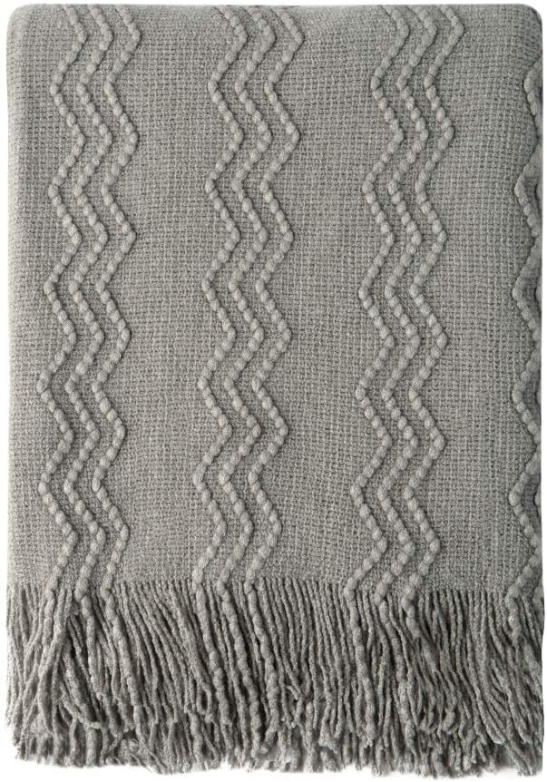 BOURINA Throw Blanket Textured Solid Soft Sofa Throw Couch Cover Knitted by BOURINA