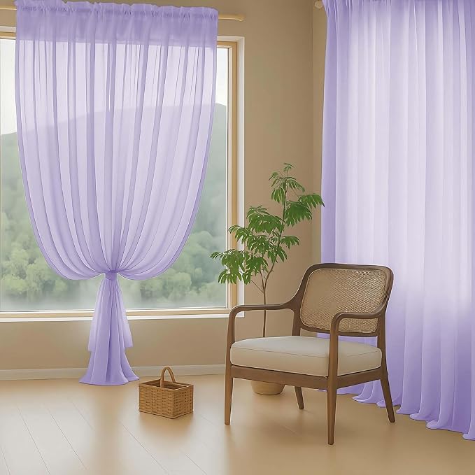 Lavender Sheer Curtains for Window 72 inches Long 2 Panels Set, Soft Airy - Image 8