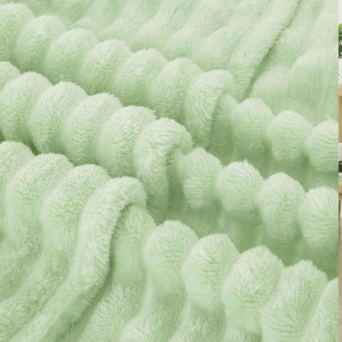 Cream Green Fleece Throw Blanket 50”×60” - Image 5