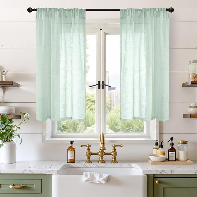 BGment Sage Green Linen Curtains 40 Inch Length by BGment