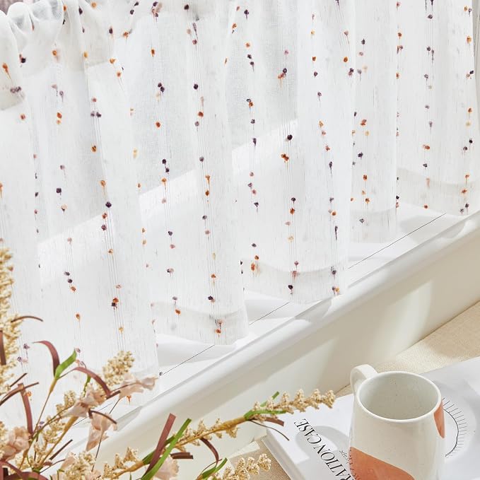 jinchan Valance Curtains for Windows 16 Inch Colorful Mini Pom-Pom Country - Image 8