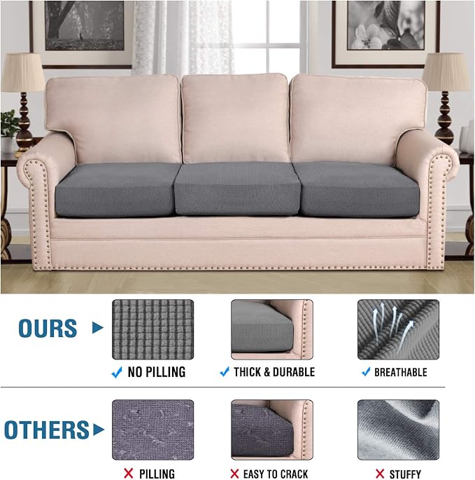 H.VERSAILTEX High Stretch Individual Seat Cushion Covers 3 Pack Thick Jacquard - Image 5