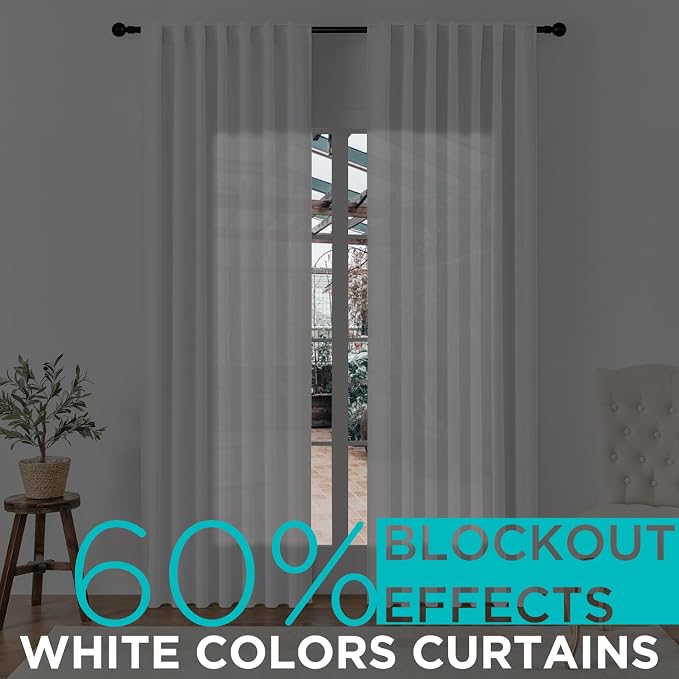 Joydeco 60% Blackout White Curtains 84 Inch Length 2 Panels, Thermal Insulated - Image 2