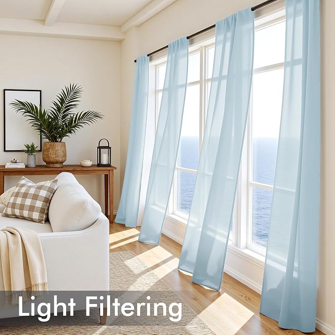 MIULEE Sky Blue Sheer Curtains 108 Inches Long, 4 Panels Set, Light Filtering - Image 4