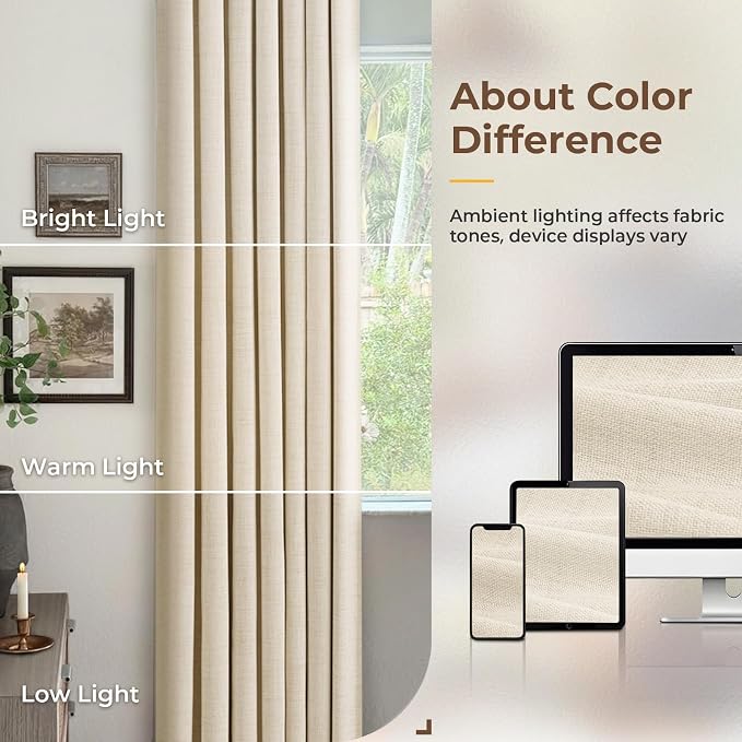 INOVADAY Linen Textured 100% Blackout Sliding Door Curtains 102x90 Cream | 1 - Image 9