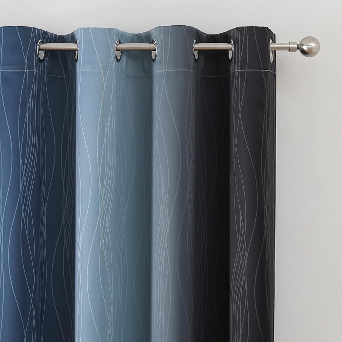 Estelar Textiler Black and Navy Blue Gradient Blackout Curtains - Image 4