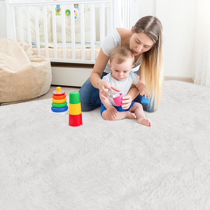 White Rug for Living Room 5x8ft Fluffy Area Rug Mat Bedside Throw Rug for - Image 2