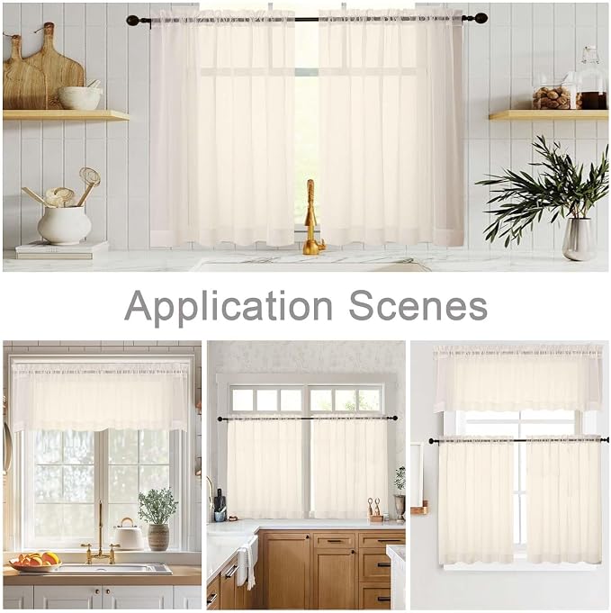 Cream Valances for Windows, Cream Sheer Curtains 14 Inch Length 2 Pack Kitchen - Image 7