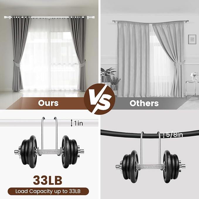 1” Diameter Curtain Rods Itself is 30 to 90 inch 2 Pack Fit 30-84 inch Window - Image 4