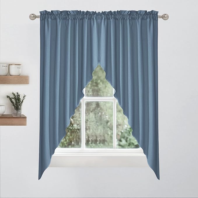 RYB HOME 2 Panels Sheer Valances Faux Linen Weave Textured Valance Curtains - Image 6