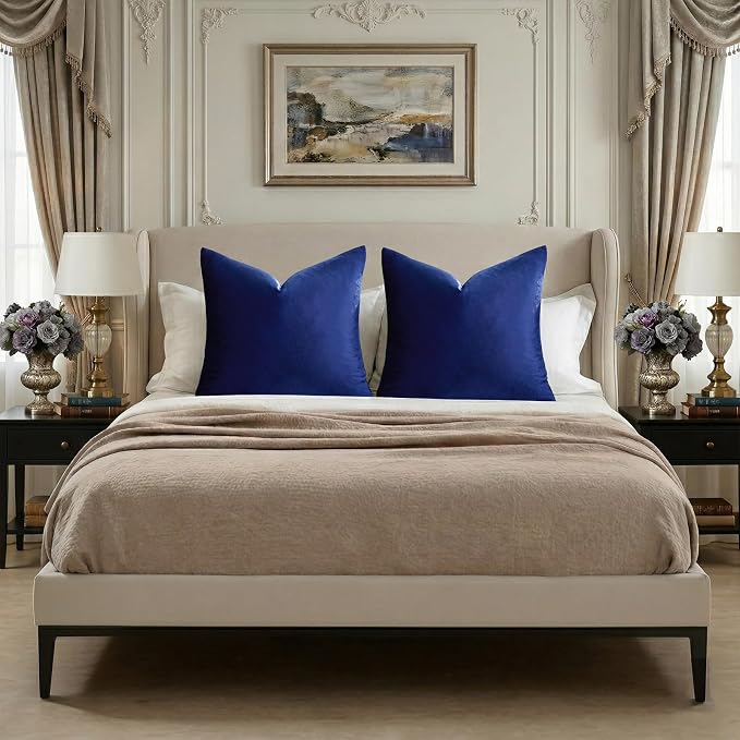 GIGIZAZA Royal Blue Velvet Throw Pillow Covers 22x22 Pack of 2 | Decorative - Image 6