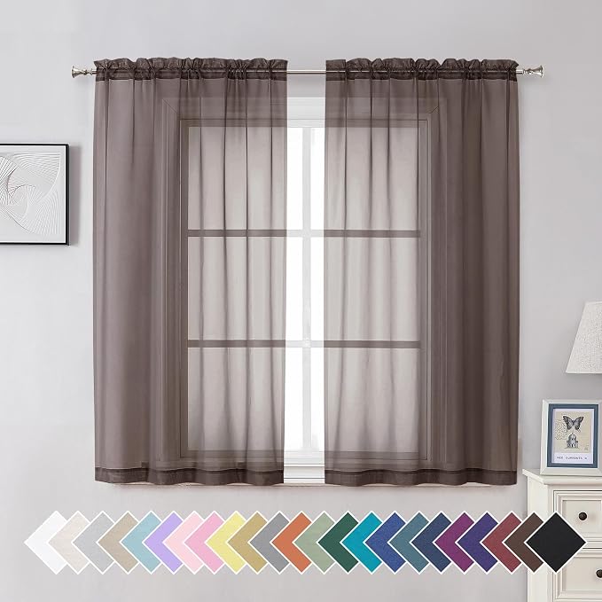 Aiyufeng Chocolate Sheer Curtains 54 Inches Long 2 Panels, Solid Voile Top Dual by Aiyufeng