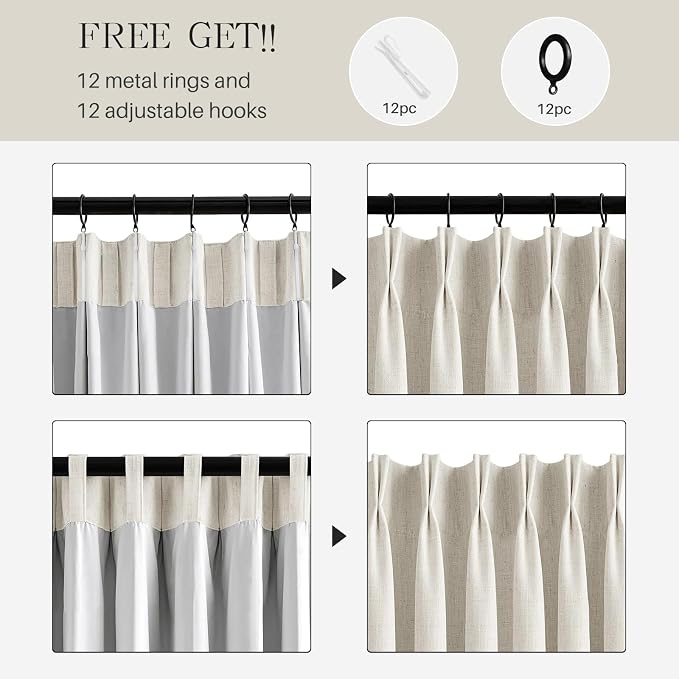 Pinch Pleated Linen Curtains 100% Blackout 102 Inches Long - Image 5