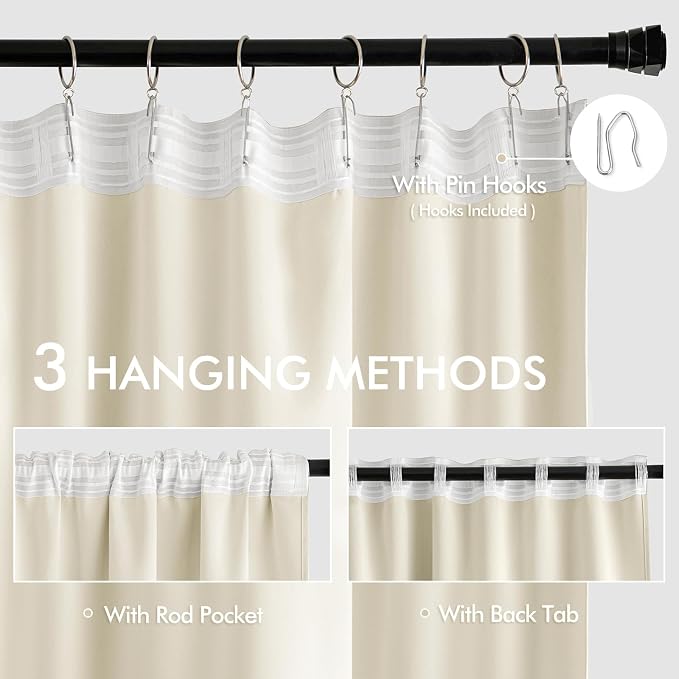 MIULEE Birch Back Tab Blackout Curtains 84 Inch Length 2 Panels Set - Image 3