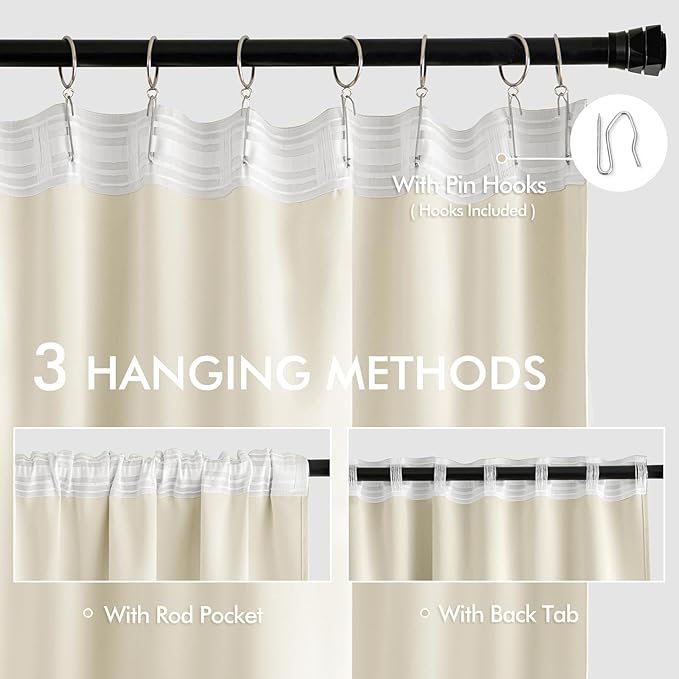 MIULEE Birch Back Tab Blackout Curtain 96 Inch Long 2 Panels Set - Image 3