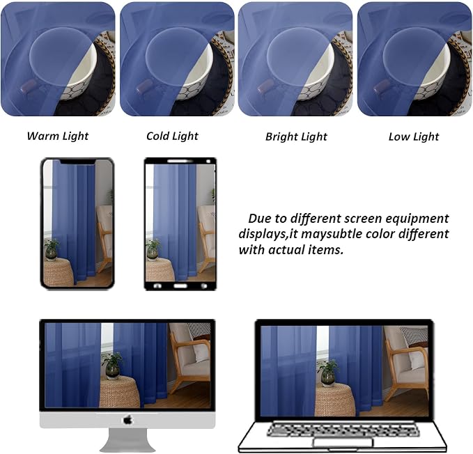 Chyhomenyc Royal Blue Sheer Curtains, 84 Inch Long 2 Panel Set, Rod Pocket - Image 8