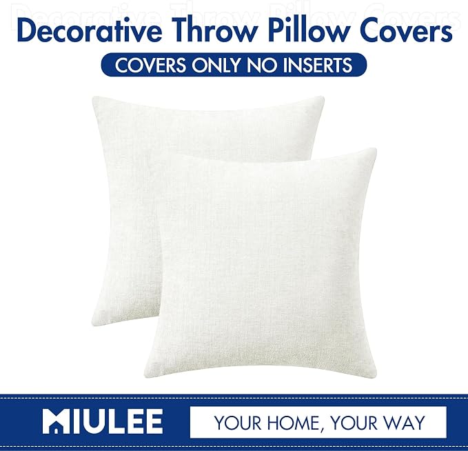 MIULEE Pack of 2 Couch Throw Pillow Covers 20x20 Inch Soft White Chenille - Image 6