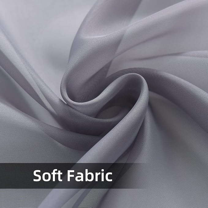 youleyar Solid Sheer Rod Pocket Curtain Voile Draperies 2 Panels White Beige - Image 7