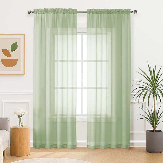 Aiyufeng Light Green Sheer Curtains 84 Inches Long 2 Panels Set by Aiyufeng