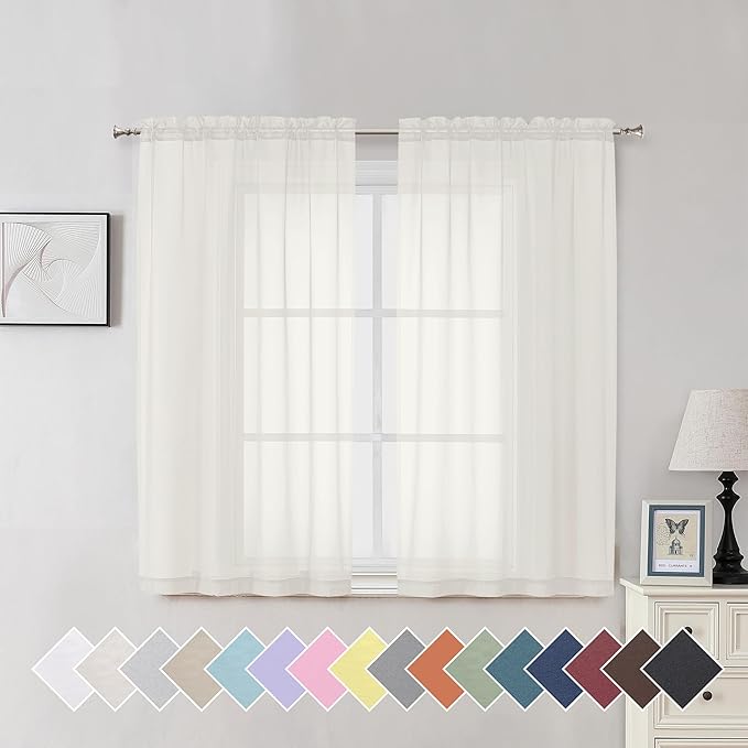 Aiyufeng Ivory Living Room Sheer Curtains 54 inch Long 2 Panels Set, Rod Pocket by Aiyufeng