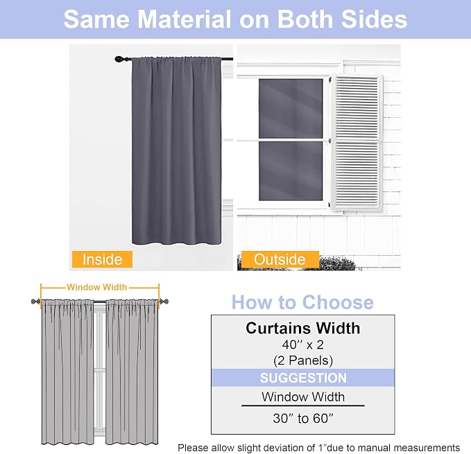 Simplebrand Ava Grey Short 36 Inches Blackout Curtain 2 Panels Set, Half Window - Image 8