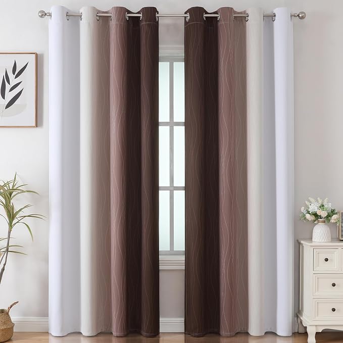 Estelar Textiler Brown and Greyish White Gradient Blackout Curtains 102 Inches - Image 2