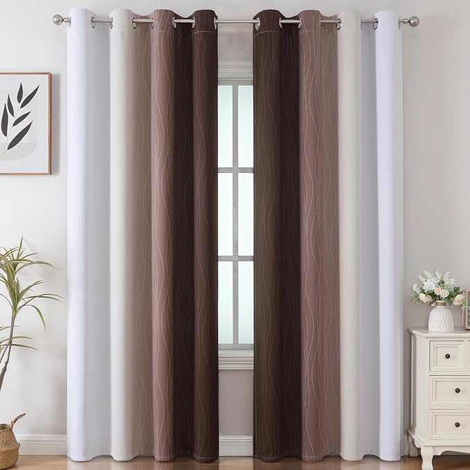 Estelar Textiler Brown and Greyish White Gradient Blackout Curtains - Image 2