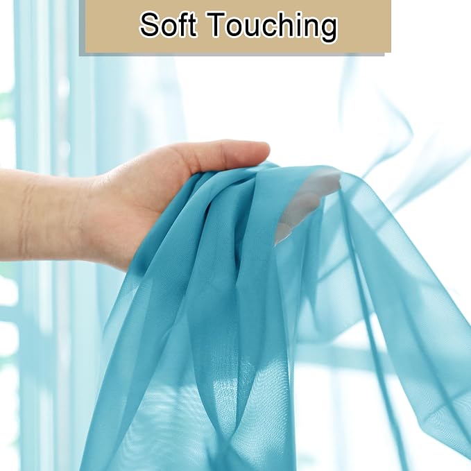 Lecloud Turquoise Sheer Curtains 72 Inches Long 2 Panels, Light Filtering Voile - Image 7