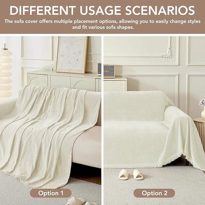 Couch Cover for Dogs, Boho Sofa Covers for 3 Cushion Couch, Chenille Sofa - Image 5