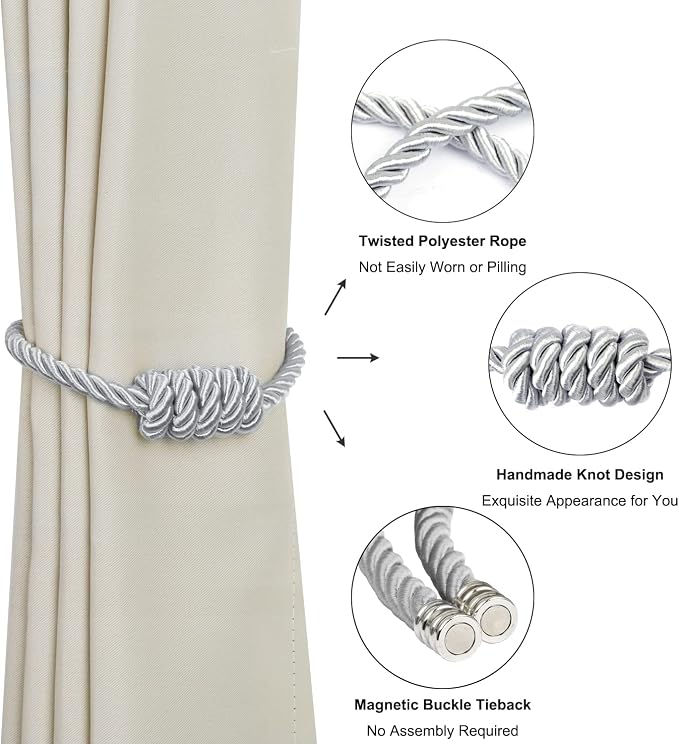 BEL AVENIR Magnetic Curtain Tiebacks, Decorative Drapery Holdbacks Modern Woven - Image 4