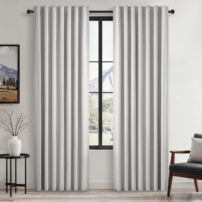 Topfinel 86 Inches Long Custom Blackout Linen Curtains Grey Beige Pinch Pleated by Topfinel